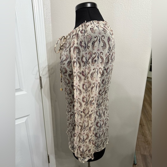 TORY BURCH Seahorse Print SOPHIE SILK TUNIC LONG SLEEVE Sheer Size 6 Preppy - Picture 6 of 9